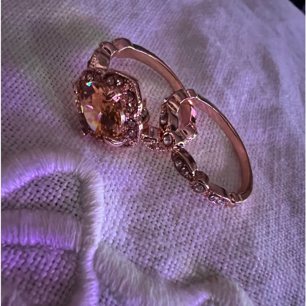 Beautiful cz morganite gold rose plated ring set‎ size 7